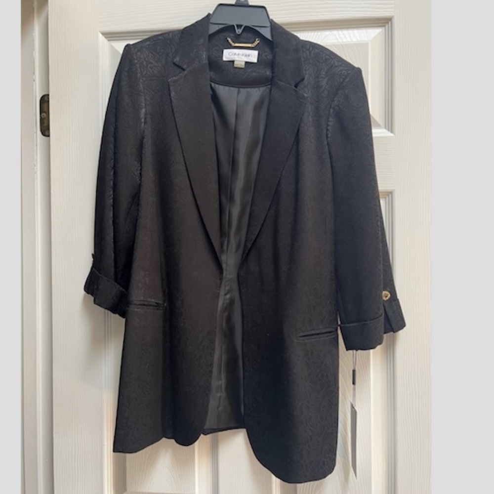 Calvin Klein 3/4 Sleeve Evening Blazer in Black Jacquard sz 10 NWT